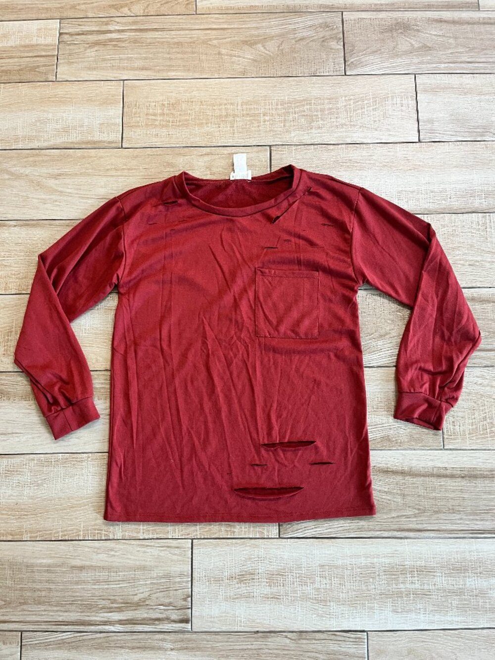 Womens Bibi Red Distressed Long Sleeve Top - S